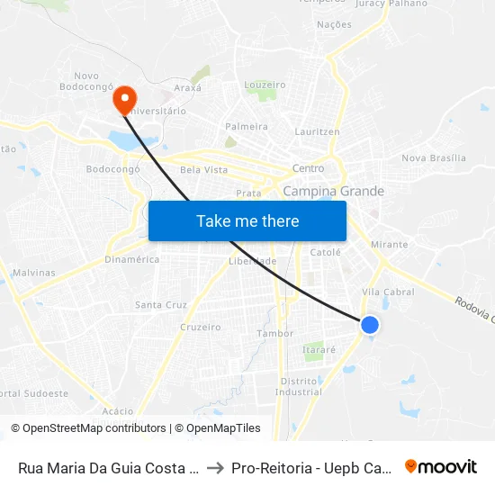 Rua Maria Da Guia Costa Figueiredo, 93 to Pro-Reitoria - Uepb Campina Grande map