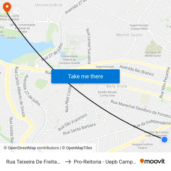 Rua Teixeira De Freitas, 252-266 to Pro-Reitoria - Uepb Campina Grande map