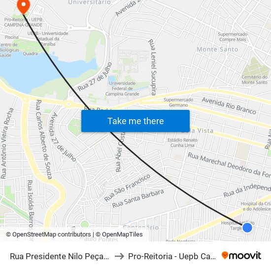 Rua Presidente Nilo Peçanha, 1280-1380 to Pro-Reitoria - Uepb Campina Grande map