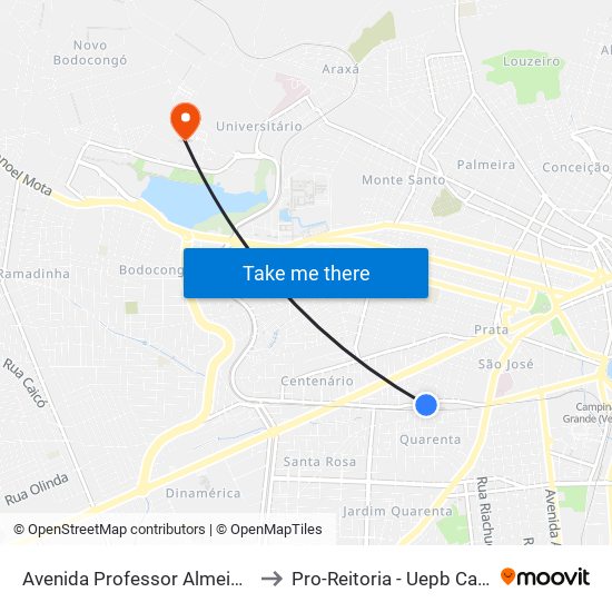 Avenida Professor Almeida Barreto, 1540 to Pro-Reitoria - Uepb Campina Grande map