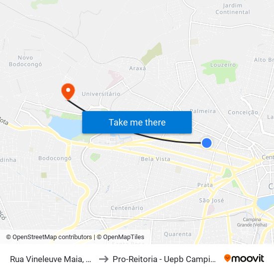 Rua Vineleuve Maia, 845-937 to Pro-Reitoria - Uepb Campina Grande map