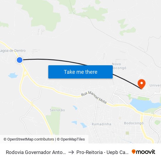 Rodovia Governador Antonio Mariz, 2500 to Pro-Reitoria - Uepb Campina Grande map