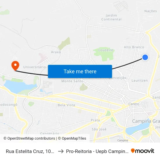 Rua Estelita Cruz, 1068-1148 to Pro-Reitoria - Uepb Campina Grande map