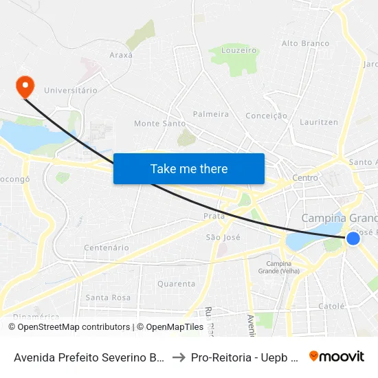 Avenida Prefeito Severino Bezerra Cabral, 62-110 to Pro-Reitoria - Uepb Campina Grande map