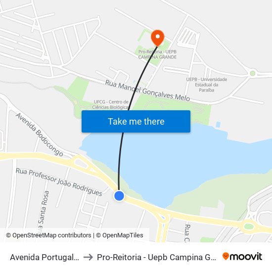 Avenida Portugal, 55 to Pro-Reitoria - Uepb Campina Grande map