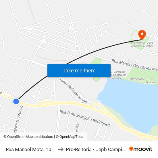 Rua Manoel Mota, 1071-1137 to Pro-Reitoria - Uepb Campina Grande map