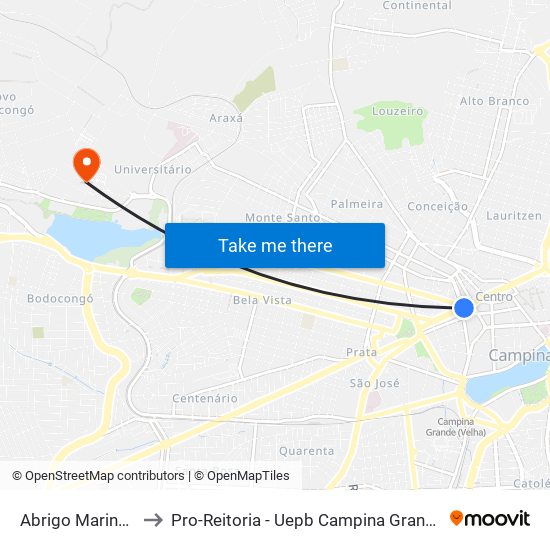 Abrigo Maringá to Pro-Reitoria - Uepb Campina Grande map