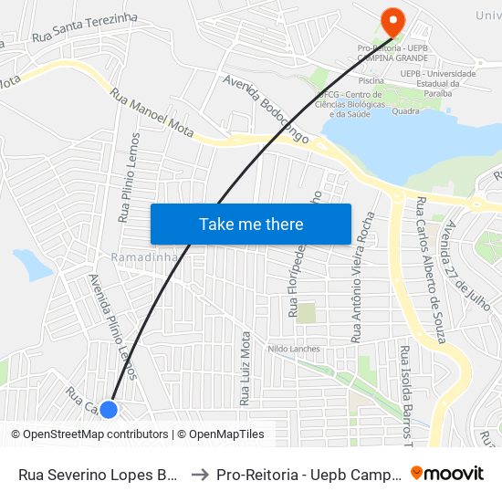 Rua Severino Lopes Barbosa, 35 to Pro-Reitoria - Uepb Campina Grande map