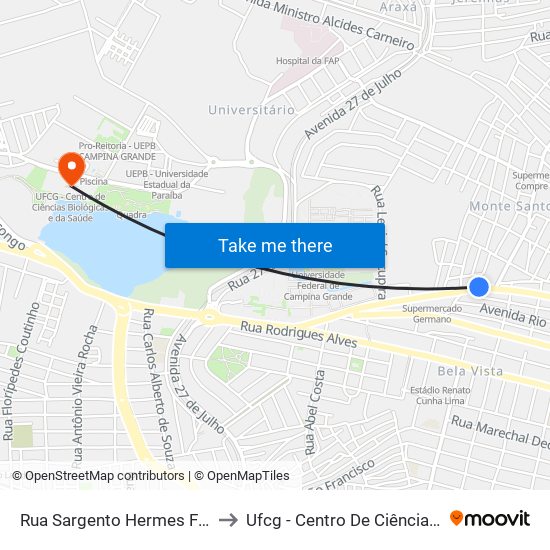 Rua Sargento Hermes Ferreira Ramos, 102-122 to Ufcg - Centro De Ciências Biológicas E Da Saúde map