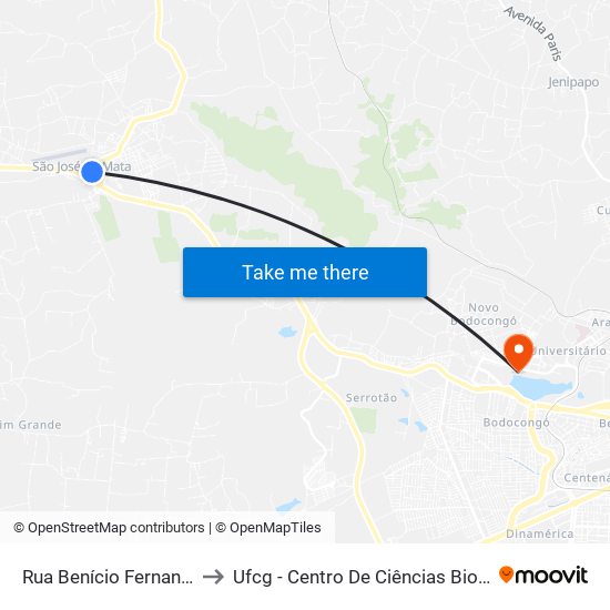 Rua Benício Fernandes, 301-349 to Ufcg - Centro De Ciências Biológicas E Da Saúde map