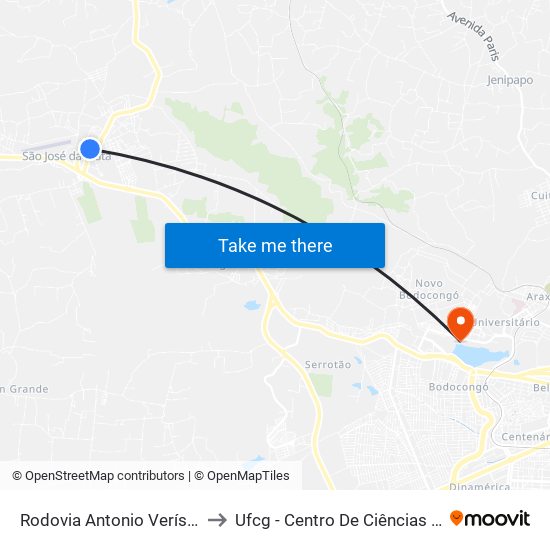 Rodovia Antonio Veríssimo De Souza, 275 to Ufcg - Centro De Ciências Biológicas E Da Saúde map