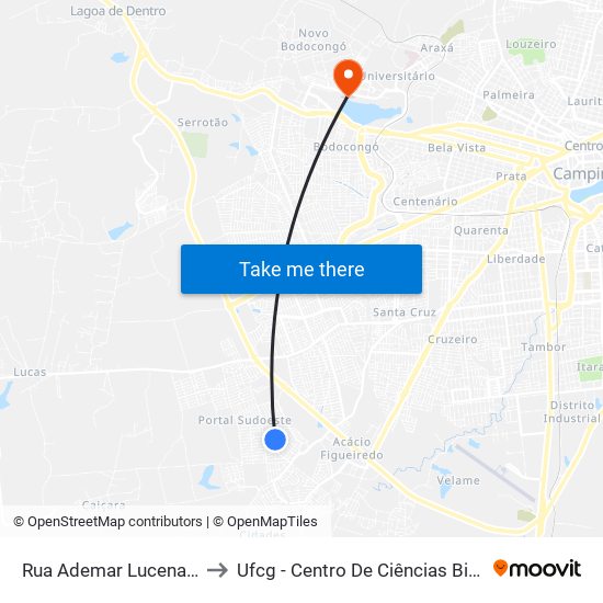 Rua Ademar Lucena De Souza, 543 to Ufcg - Centro De Ciências Biológicas E Da Saúde map