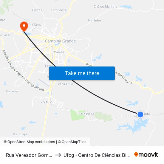 Rua Vereador Gomercindo Dunda to Ufcg - Centro De Ciências Biológicas E Da Saúde map