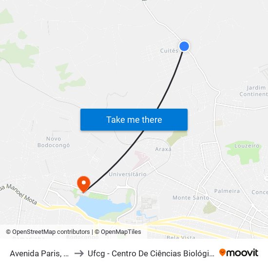 Avenida Paris, 412-482 to Ufcg - Centro De Ciências Biológicas E Da Saúde map