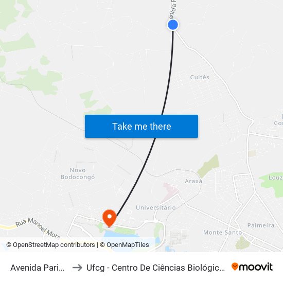 Avenida Paris, 1480 to Ufcg - Centro De Ciências Biológicas E Da Saúde map