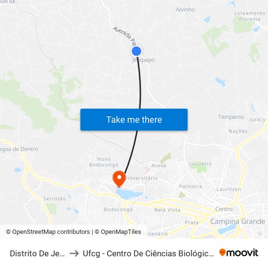 Distrito De Jenipapo to Ufcg - Centro De Ciências Biológicas E Da Saúde map