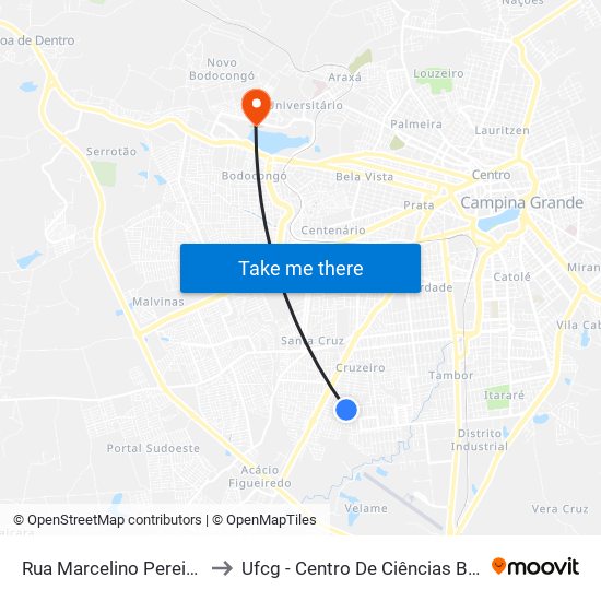 Rua Marcelino Pereira Da Costa, 230 to Ufcg - Centro De Ciências Biológicas E Da Saúde map