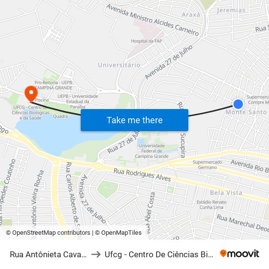 Rua Antônieta Cavalcante, 80-140 to Ufcg - Centro De Ciências Biológicas E Da Saúde map