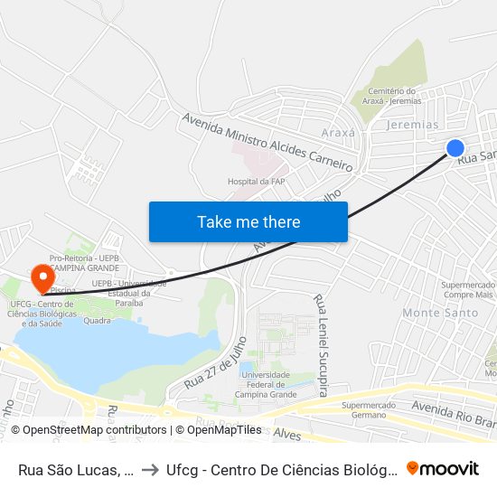 Rua São Lucas, 314-366 to Ufcg - Centro De Ciências Biológicas E Da Saúde map