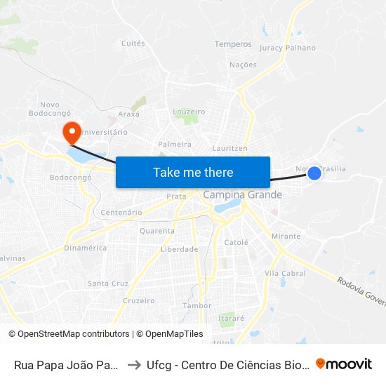 Rua Papa João Paulo I, 150-182 to Ufcg - Centro De Ciências Biológicas E Da Saúde map