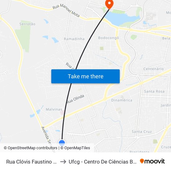 Rua Clóvis Faustino Dos Santos, 198 to Ufcg - Centro De Ciências Biológicas E Da Saúde map