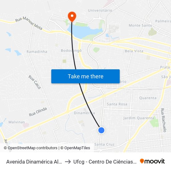 Avenida Dinamérica Alves Corrêa, 883-917 to Ufcg - Centro De Ciências Biológicas E Da Saúde map