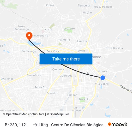 Br 230, 1120-1150 to Ufcg - Centro De Ciências Biológicas E Da Saúde map