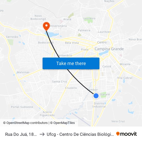 Rua Do Juá, 1802-1880 to Ufcg - Centro De Ciências Biológicas E Da Saúde map