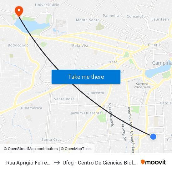 Rua Aprígio Ferreiraleite, 250 to Ufcg - Centro De Ciências Biológicas E Da Saúde map