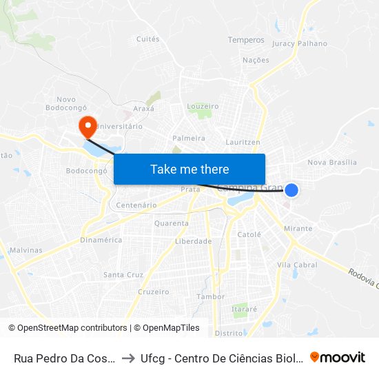 Rua Pedro Da Costa Agra, 213 to Ufcg - Centro De Ciências Biológicas E Da Saúde map