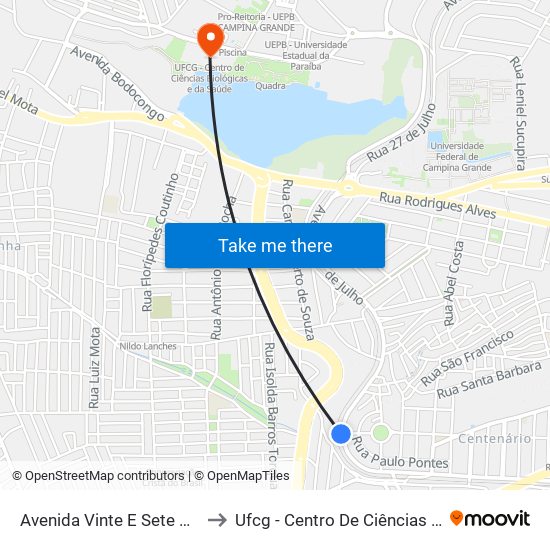 Avenida Vinte E Sete De Julho, 2015-2149 to Ufcg - Centro De Ciências Biológicas E Da Saúde map