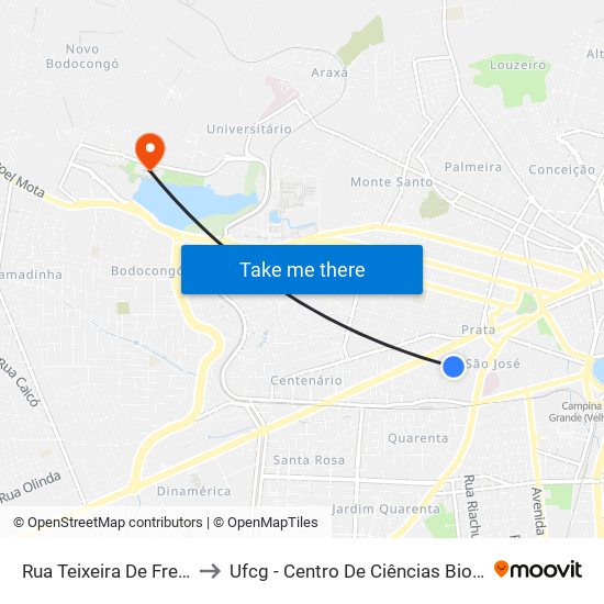 Rua Teixeira De Freitas, 252-266 to Ufcg - Centro De Ciências Biológicas E Da Saúde map