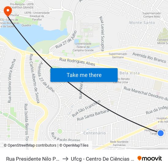 Rua Presidente Nilo Peçanha, 1280-1380 to Ufcg - Centro De Ciências Biológicas E Da Saúde map