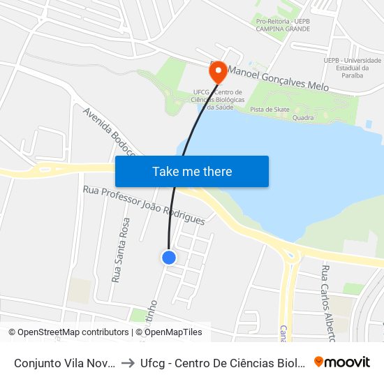 Conjunto Vila Nova Da Rainha to Ufcg - Centro De Ciências Biológicas E Da Saúde map