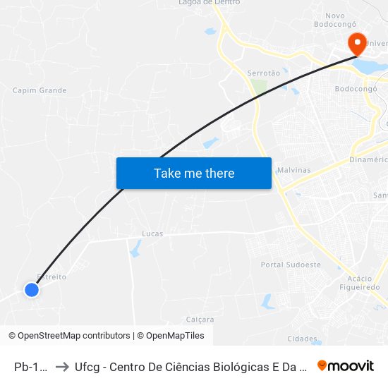 Pb-138 to Ufcg - Centro De Ciências Biológicas E Da Saúde map