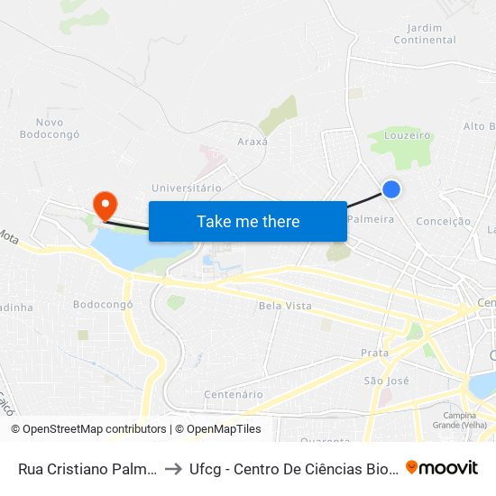 Rua Cristiano Palmeira, 156-210 to Ufcg - Centro De Ciências Biológicas E Da Saúde map