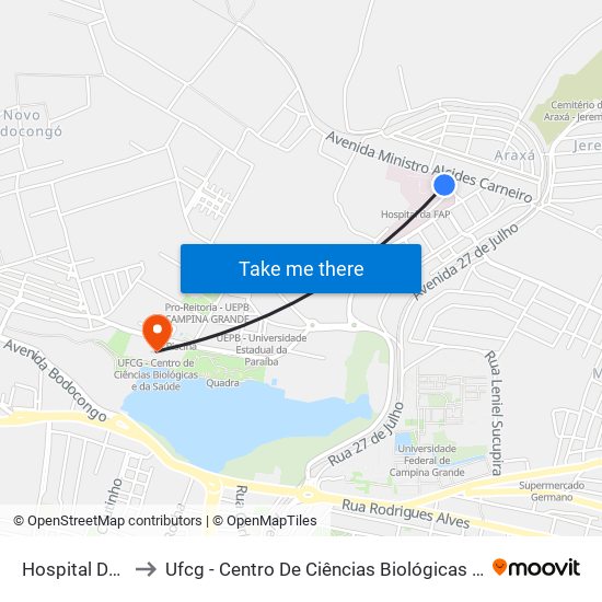 Hospital Da Fap to Ufcg - Centro De Ciências Biológicas E Da Saúde map