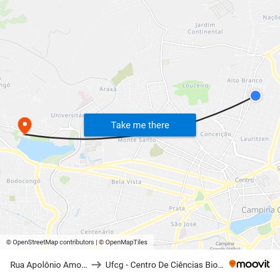 Rua Apolônio Amorim, 101-121 to Ufcg - Centro De Ciências Biológicas E Da Saúde map
