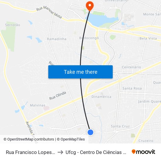 Rua Francisco Lopes De Almeida, 823 to Ufcg - Centro De Ciências Biológicas E Da Saúde map