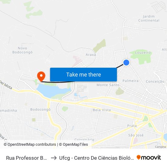 Rua Professor Balbino, 595 to Ufcg - Centro De Ciências Biológicas E Da Saúde map