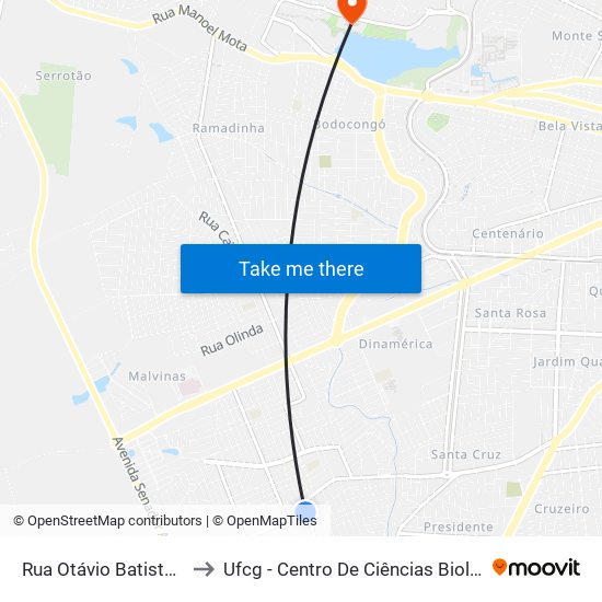 Rua Otávio Batista Cabral, 110 to Ufcg - Centro De Ciências Biológicas E Da Saúde map