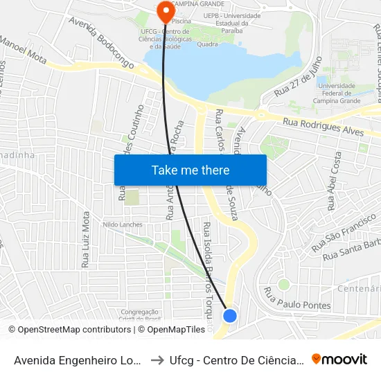 Avenida Engenheiro Lourival De Andrade, 1713 to Ufcg - Centro De Ciências Biológicas E Da Saúde map