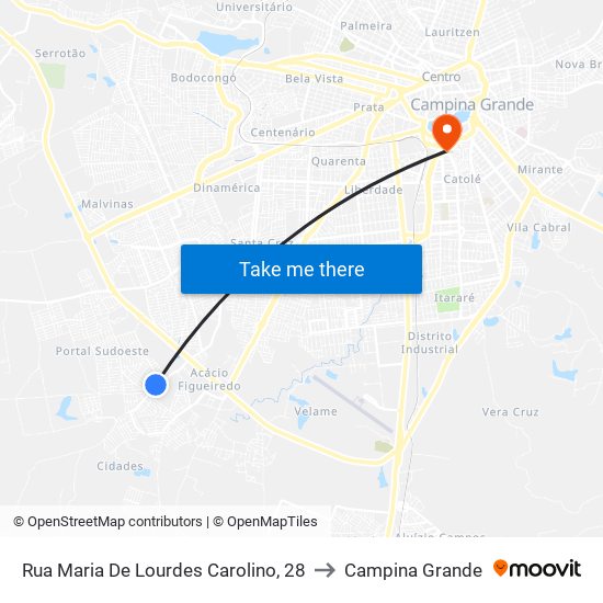 Rua Maria De Lourdes Carolino, 28 to Campina Grande map