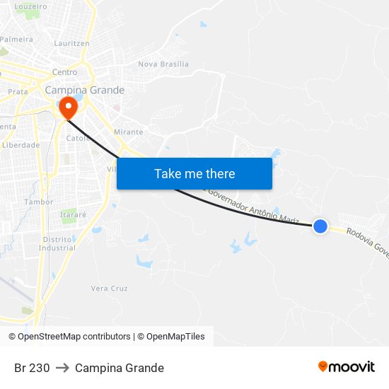 Br 230 to Campina Grande map