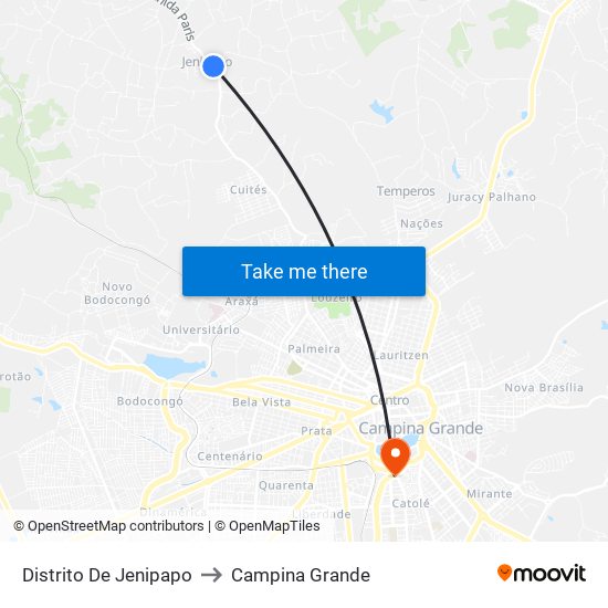 Distrito De Jenipapo to Campina Grande map