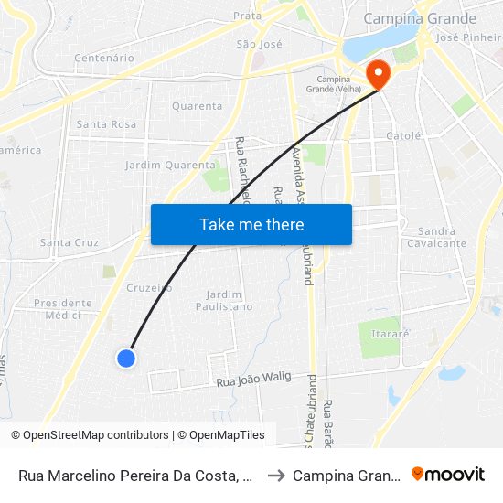 Rua Marcelino Pereira Da Costa, 230 to Campina Grande map