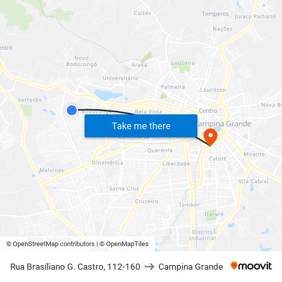 Rua Brasíliano G. Castro, 112-160 to Campina Grande map