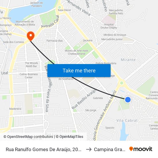 Rua Ranulfo Gomes De Araújo, 206-260 to Campina Grande map