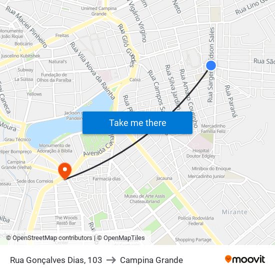 Rua Gonçalves Dias, 103 to Campina Grande map