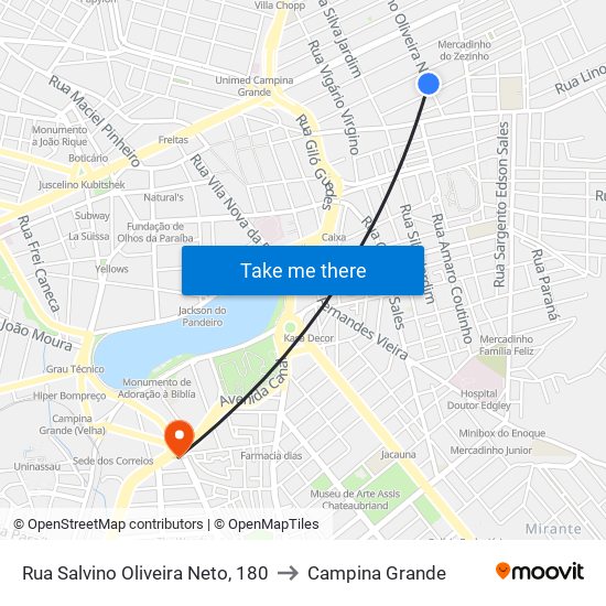 Rua Salvino Oliveira Neto, 180 to Campina Grande map